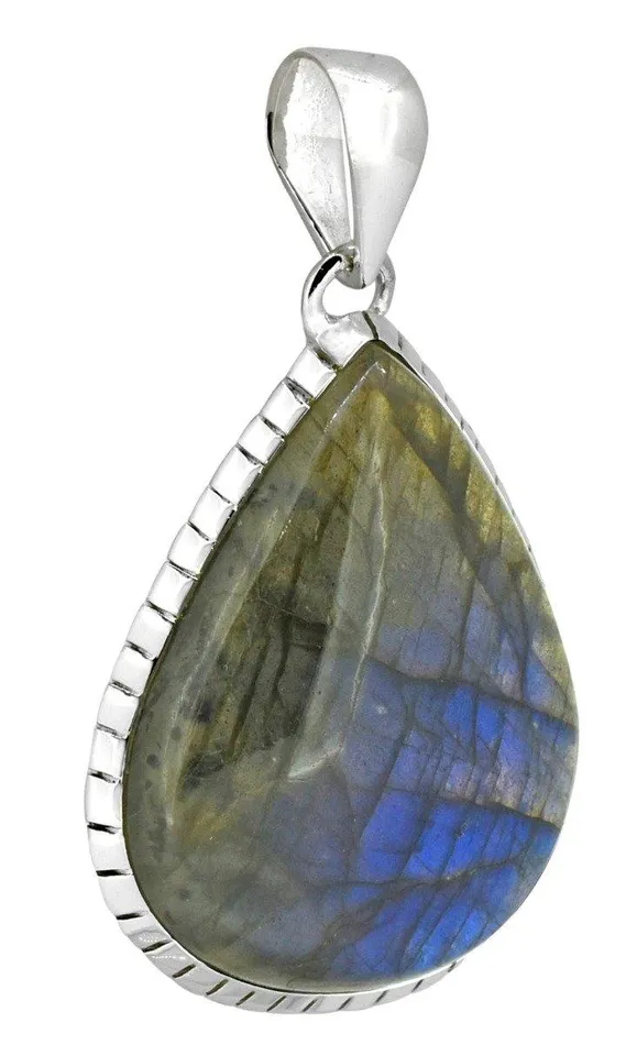 Blue Fire Labradorite Gemstone Pendant Fashion Women Sterling Silver Chain Necklace Jewelry 18 YoTreasure Necklaces