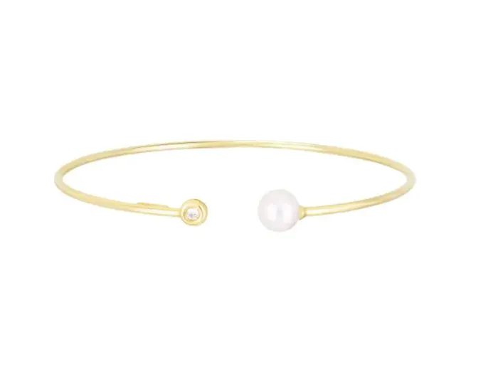 Bracelets Royal Chain 14k Yellow Gold Freshwater Pearl Bezel Diamond Open Flex Bracelet I8111 Bracelets Royal Chain 14k Yellow Gold Freshwater Pearl Bezel Diamond Open Flex Bracelet I8111