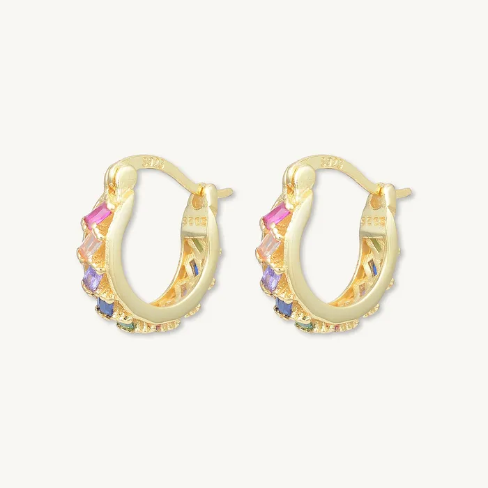Camile Stone Earrings Rainbow Baguette Sapphire Hoop Earrings Camile Stone Earrings Rainbow Baguette Sapphire Hoop Earrings