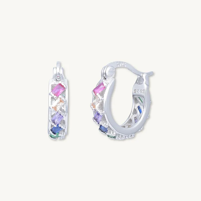 Camile Stone Earrings Rainbow Baguette Sapphire Hoop Earrings Camile Stone Earrings Rainbow Baguette Sapphire Hoop Earrings