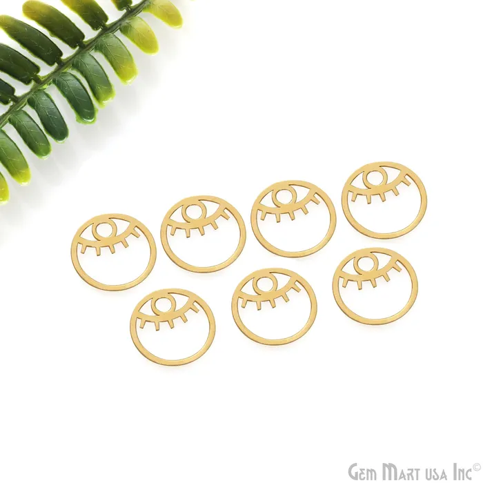 Charm Necklaces Evil Eye Round Shape Laser Finding Gold Plated 15mm Charm For Bracelets Pendants GemMartUSA