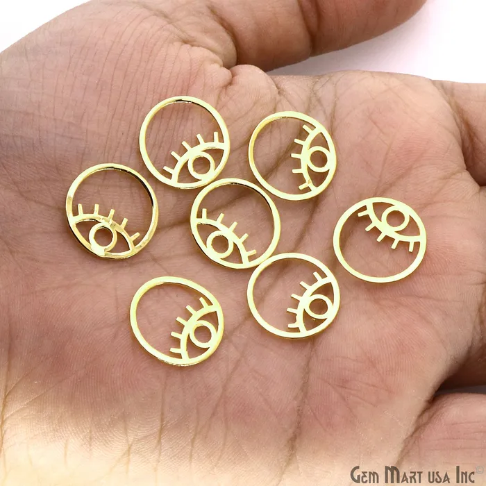 Charm Necklaces Evil Eye Round Shape Laser Finding Gold Plated 15mm Charm For Bracelets Pendants GemMartUSA