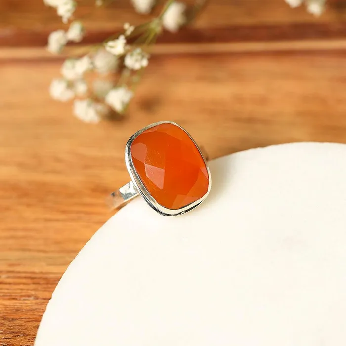 Checkerboard Cut Carnelian Ring Solid 925 Sterling Silver Jewelry YoTreasure Rings