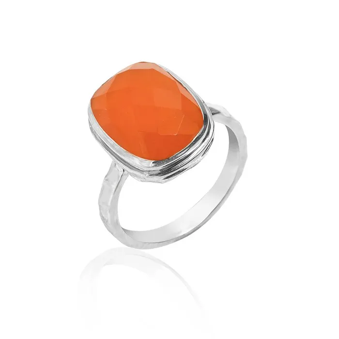 Checkerboard Cut Carnelian Ring Solid 925 Sterling Silver Jewelry YoTreasure Rings
