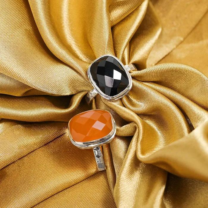 Checkerboard Cut Carnelian Ring Solid 925 Sterling Silver Jewelry YoTreasure Rings