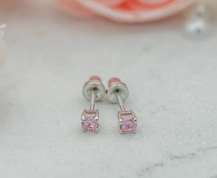 Cherished Moments Earrings Sterling Silver Pink CZ Stud Earrings for Baby and Kids Cherished Moments Earrings Sterling Silver Pink CZ Stud Earrings for Baby and Kids
