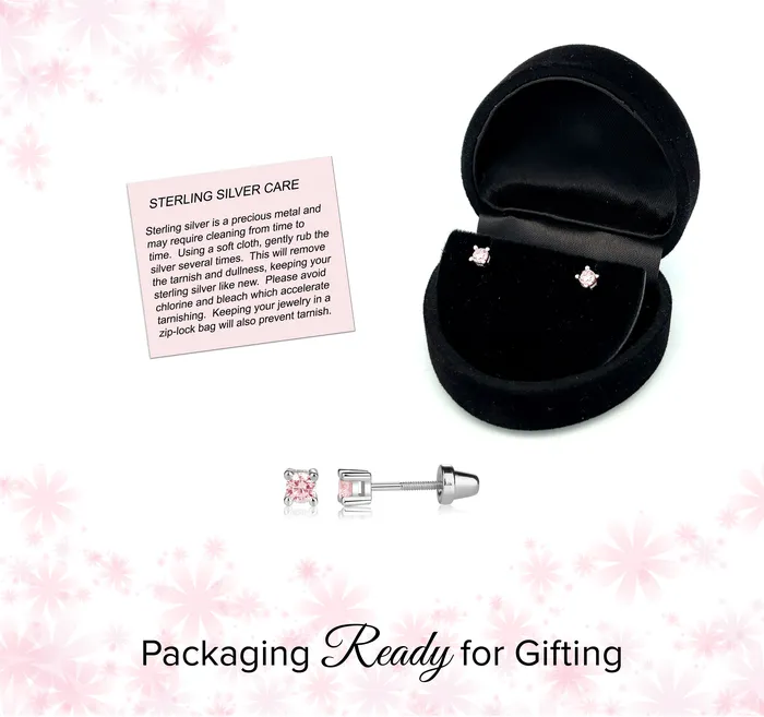 Cherished Moments Earrings Sterling Silver Pink CZ Stud Earrings for Baby and Kids Cherished Moments Earrings Sterling Silver Pink CZ Stud Earrings for Baby and Kids