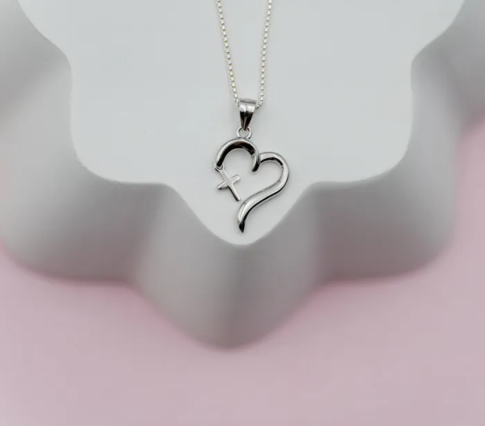 Cherished Moments Necklaces SALE Sterling Silver Childrens Cross Heart Necklace BCNDangling Cross Heart