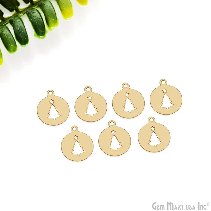 Christmas Tree Round Shape Laser Finding Gold Plated 13x16mm Charm For Bracelets Pendants GemMartUSA Necklaces Christmas Tree Round Shape Laser Finding Gold Plated 13x16mm Charm For Bracelets Pendants GemMartUSA Necklaces
