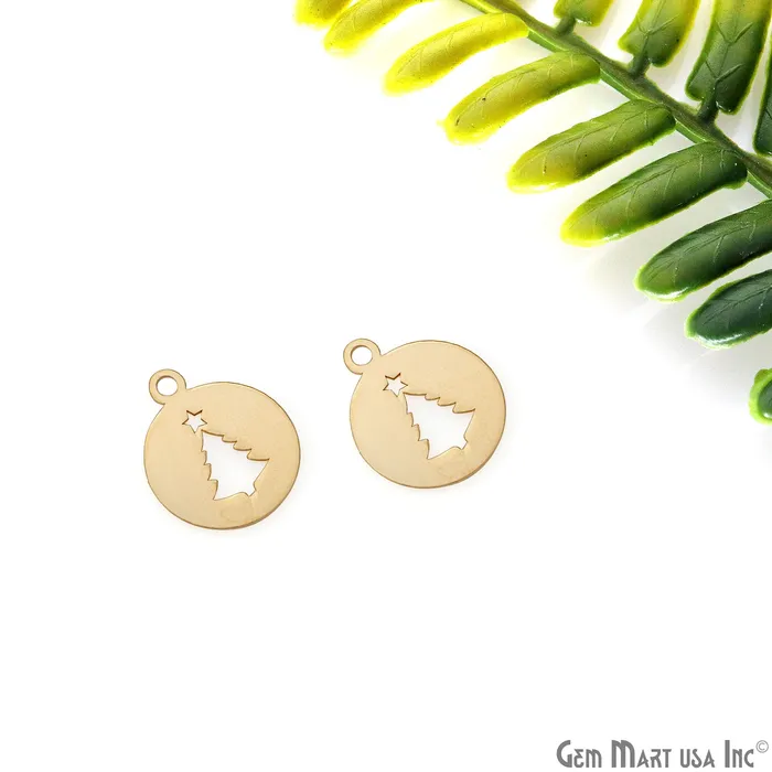 Christmas Tree Round Shape Laser Finding Gold Plated 13x16mm Charm For Bracelets Pendants GemMartUSA Necklaces Christmas Tree Round Shape Laser Finding Gold Plated 13x16mm Charm For Bracelets Pendants GemMartUSA Necklaces