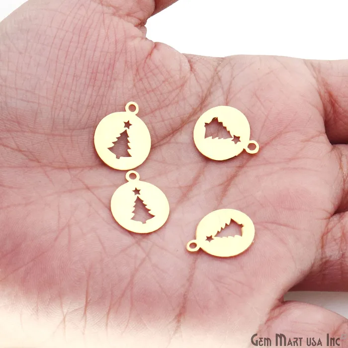 Christmas Tree Round Shape Laser Finding Gold Plated 13x16mm Charm For Bracelets Pendants GemMartUSA Necklaces Christmas Tree Round Shape Laser Finding Gold Plated 13x16mm Charm For Bracelets Pendants GemMartUSA Necklaces