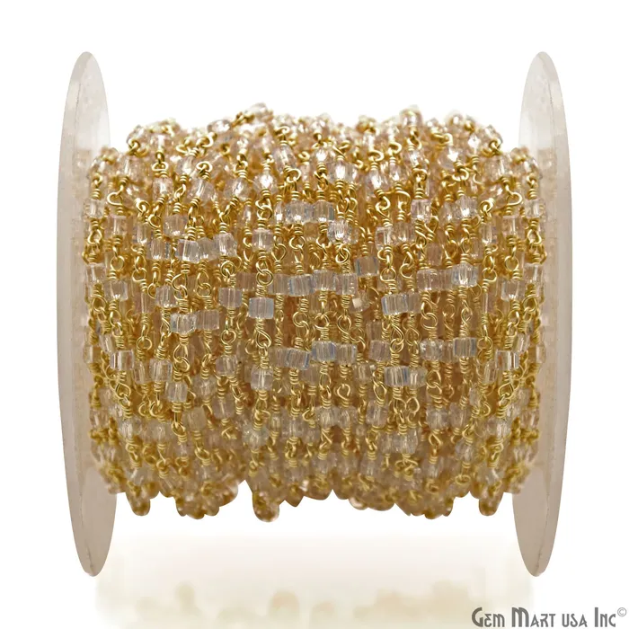 Crystal Cube Faceted 2mm Gold Wire Wrapped Rosary Chain GemMartUSA PreStyled Sets