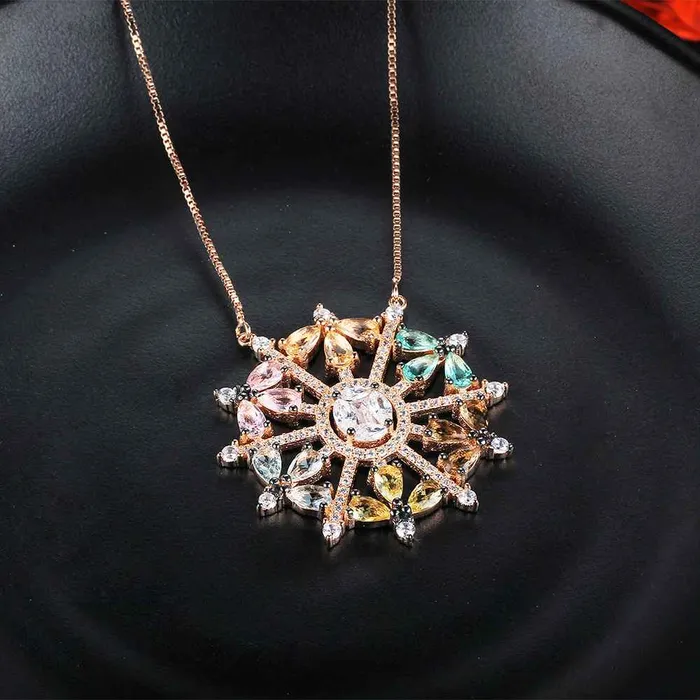 customjewelryan Necklaces 925 Sterling Silver Snowflake Cubic Zirconia Pendant Necklaces Colorful Charming Jewelry Gift for Women