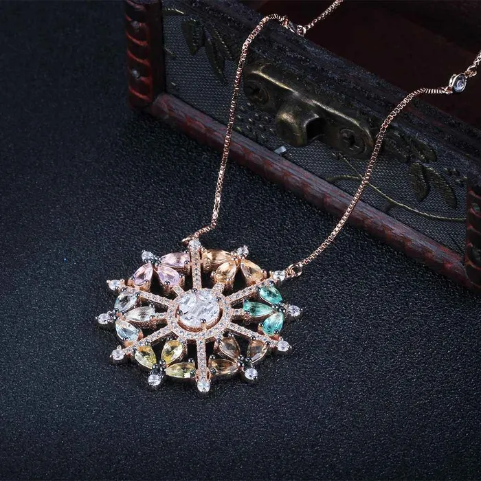 customjewelryan Necklaces 925 Sterling Silver Snowflake Cubic Zirconia Pendant Necklaces Colorful Charming Jewelry Gift for Women