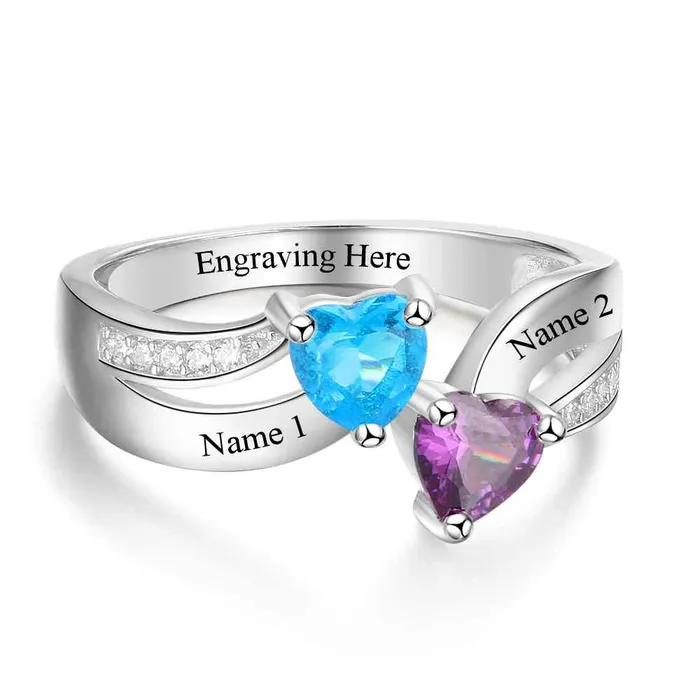 customjewelryan Rings Personalized 925 Sterling Silver Ring Custom Heart Shape Birthstone Engraved Custom Names customjewelryan Rings Personalized 925 Sterling Silver Ring Custom Heart Shape Birthstone Engraved Custom Names