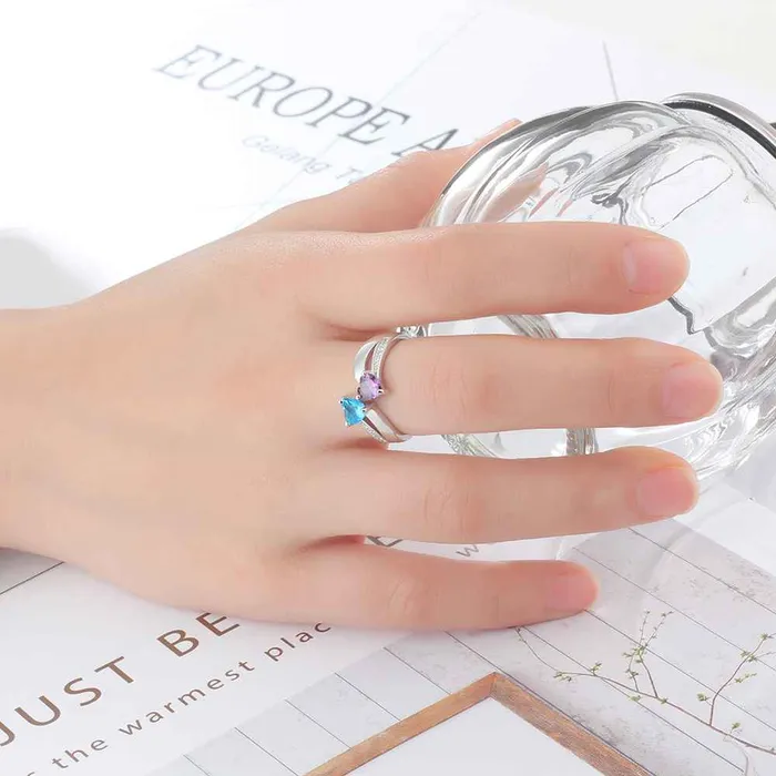customjewelryan Rings Personalized 925 Sterling Silver Ring Custom Heart Shape Birthstone Engraved Custom Names