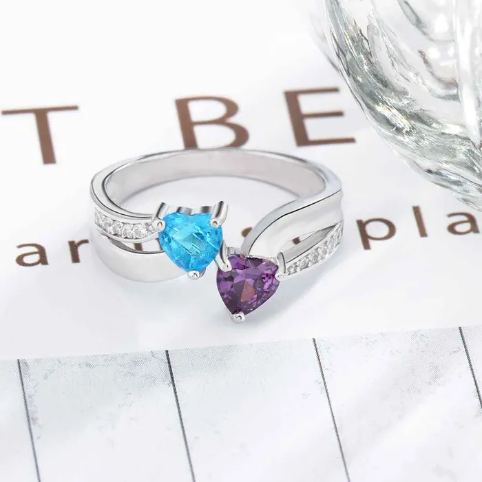 customjewelryan Rings Personalized 925 Sterling Silver Ring Custom Heart Shape Birthstone Engraved Custom Names