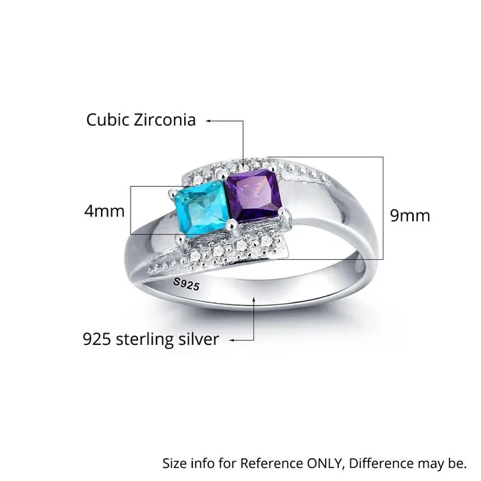 customjewelryan Rings Personalized Sterling Silver Ring for Couples Engrave Two Custom Names One Phrase and Cubic Zirconia Birthstones Unique Gifts