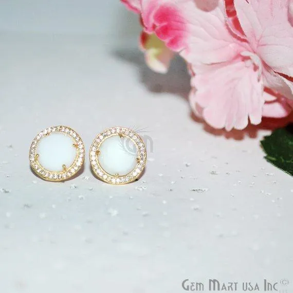 CZ Pave Round 10mm Gold Plated Gemstone Stud Earring Choose Your Gemstone 900371 GemMartUSA Earrings