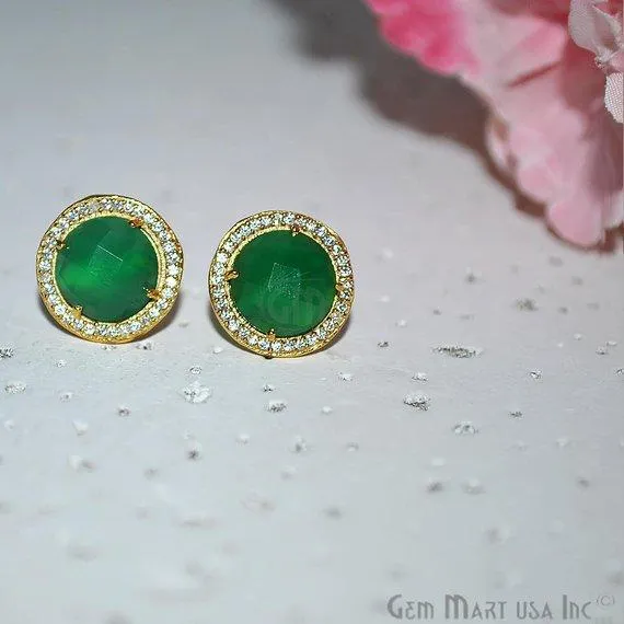 CZ Pave Round 10mm Gold Plated Gemstone Stud Earring Choose Your Gemstone 900371 GemMartUSA Earrings