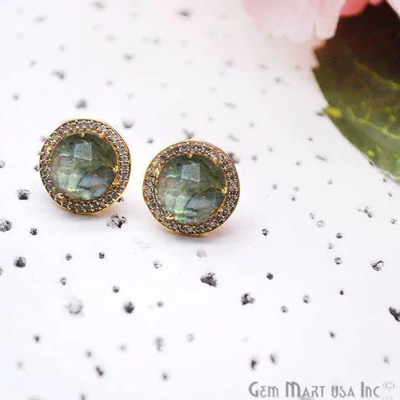 CZ Pave Round 10mm Gold Plated Gemstone Stud Earring Choose Your Gemstone 900371 GemMartUSA Earrings