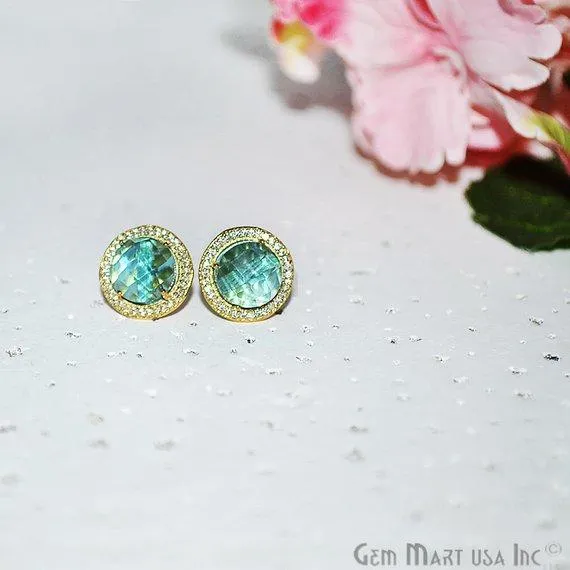 CZ Pave Round 10mm Gold Plated Gemstone Stud Earring Choose Your Gemstone 900371 GemMartUSA Earrings