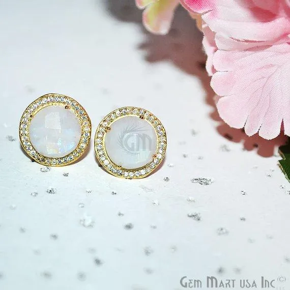 CZ Pave Round 10mm Gold Plated Gemstone Stud Earring Choose Your Gemstone 900371 GemMartUSA Earrings