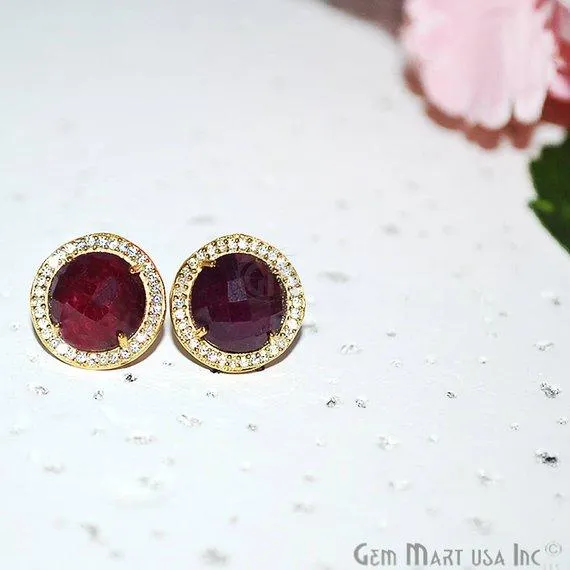 CZ Pave Round 10mm Gold Plated Gemstone Stud Earring Choose Your Gemstone 900371 GemMartUSA Earrings
