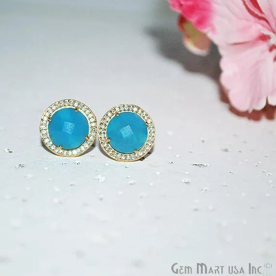 CZ Pave Round 10mm Gold Plated Gemstone Stud Earring Choose Your Gemstone 900371 GemMartUSA Earrings