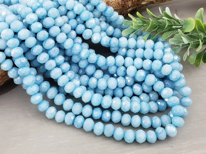 Dear Beads Sky Blue AB Silver Luster Crystals 8x6mm 15 Strand Rings
