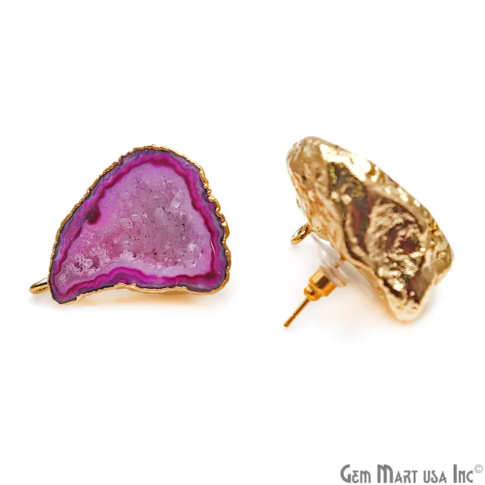 DIY Agate Slice Geode Druzy 25x30mm Gold Electroplated Loop Connector Studs Earrings GemMartUSA Earrings
