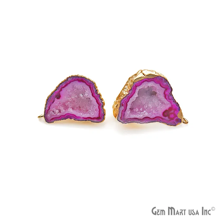 DIY Agate Slice Geode Druzy 25x30mm Gold Electroplated Loop Connector Studs Earrings GemMartUSA Earrings