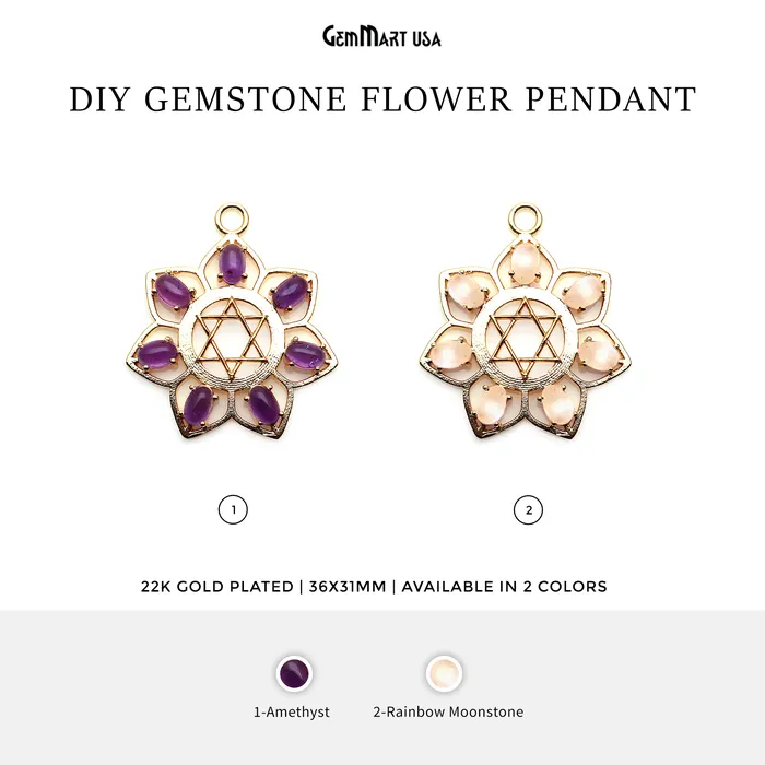 DIY Flower Gemstone 36x31mm Gold Finding Connector 1PC GemmartUSA Earrings