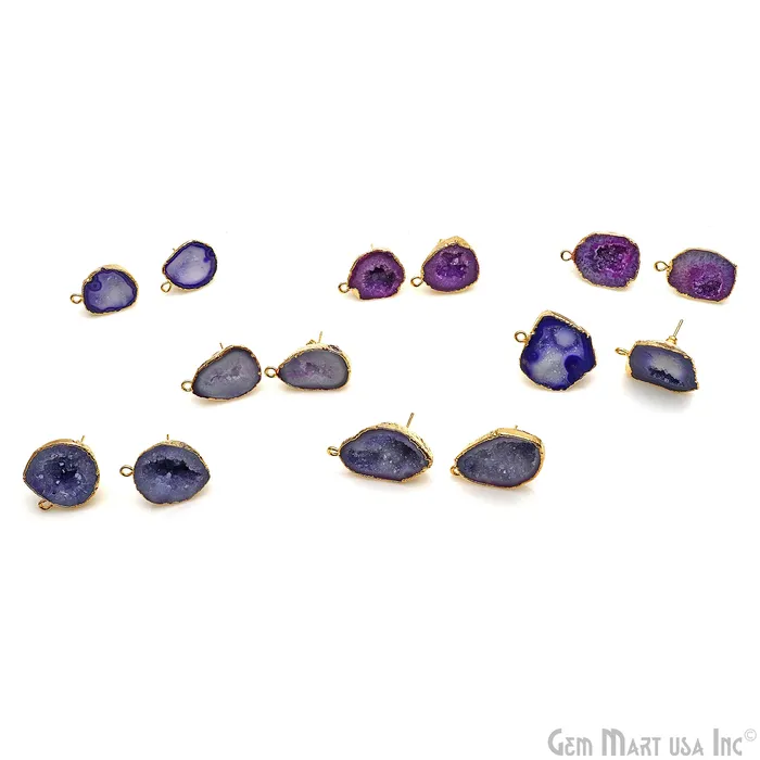 DIY Geode Druzy 16x27mm Gold Electroplated Loop Connector Studs Earrings GemMartUSA Earrings DIY Geode Druzy 16x27mm Gold Electroplated Loop Connector Studs Earrings GemMartUSA Earrings