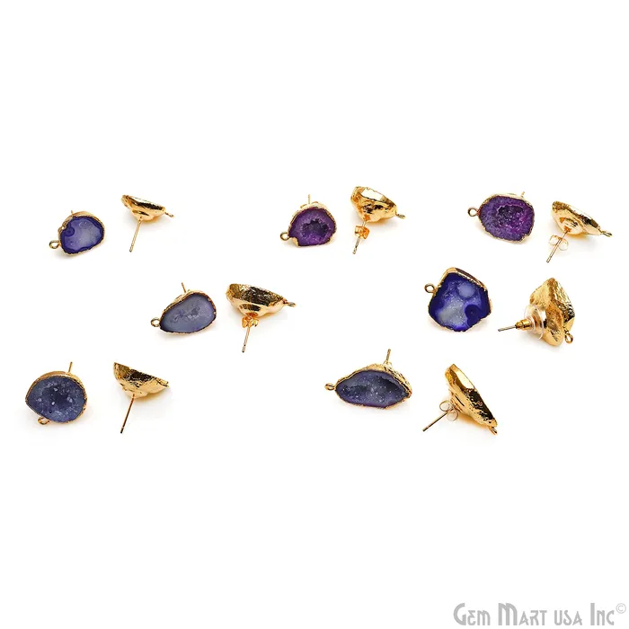 DIY Geode Druzy 16x27mm Gold Electroplated Loop Connector Studs Earrings GemMartUSA Earrings