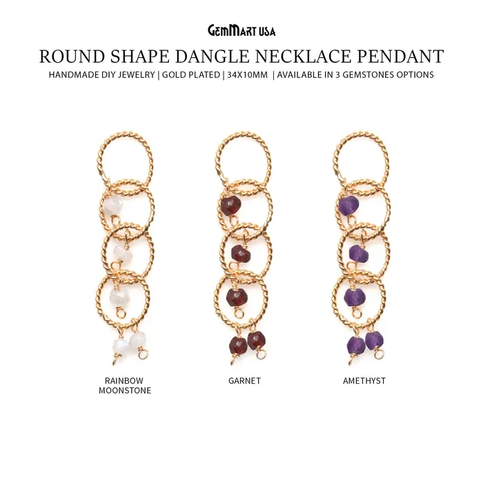 DIY Round Shape 34x10mm Gold Plated Dangle Necklace Pendant GemMartUSA Necklaces DIY Round Shape 34x10mm Gold Plated Dangle Necklace Pendant GemMartUSA Necklaces