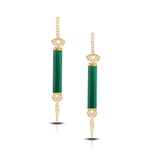 Doves Earrings 18k Yellow Gold Verde Malachite Diamond Long Dangle Earrings I9006 Doves Earrings 18k Yellow Gold Verde Malachite Diamond Long Dangle Earrings I9006