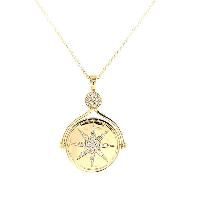 Doves Necklaces Yellow Gold Diamond Star Mother of Pearl Reversible Medallion Necklace I7719 Doves Necklaces Yellow Gold Diamond Star Mother of Pearl Reversible Medallion Necklace I7719