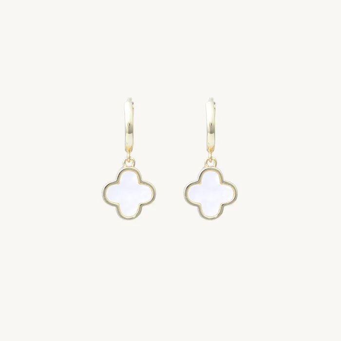 Earrings Camile Stone Clover Mother Of Pearl Huggie Earrings