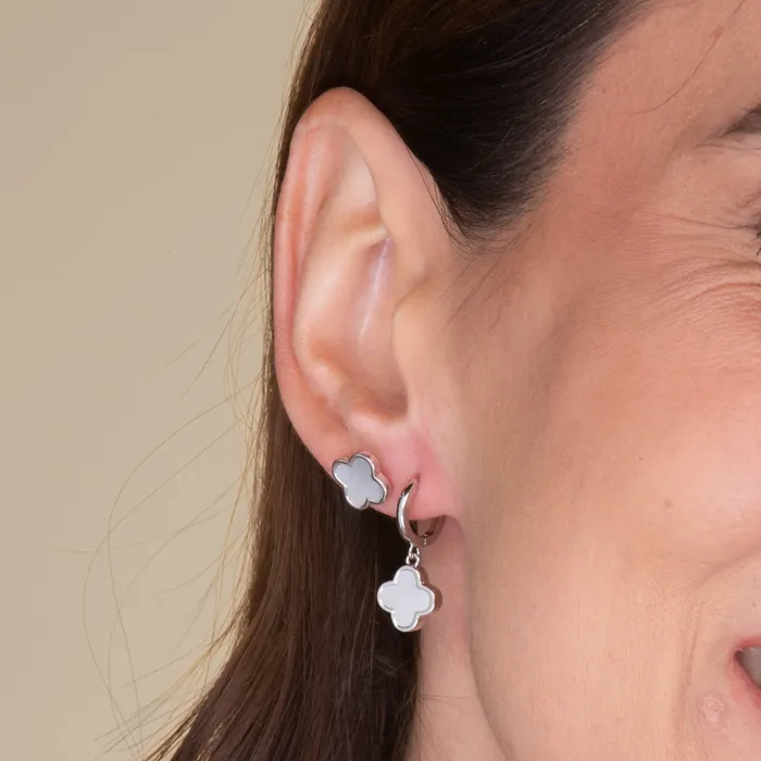 Earrings Camile Stone Clover Mother Of Pearl Huggie Earrings