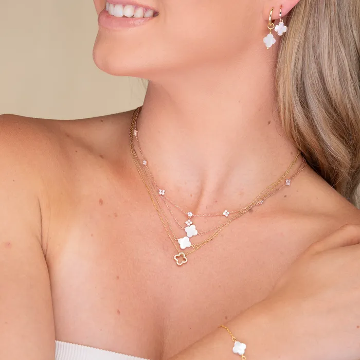 Earrings Camile Stone Clover Mother Of Pearl Huggie Earrings
