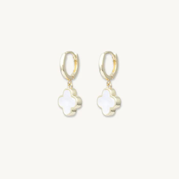 Earrings Camile Stone Clover Mother Of Pearl Huggie Earrings