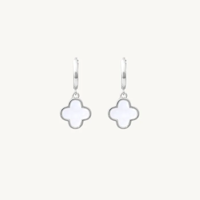 Earrings Camile Stone Clover Mother Of Pearl Huggie Earrings