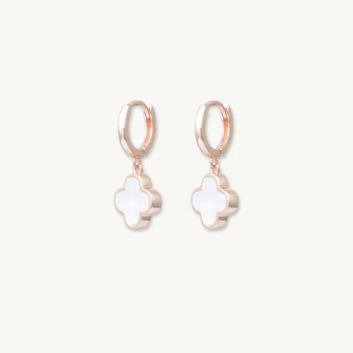 Earrings Camile Stone Clover Mother Of Pearl Huggie Earrings