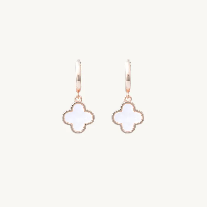 Earrings Camile Stone Clover Mother Of Pearl Huggie Earrings