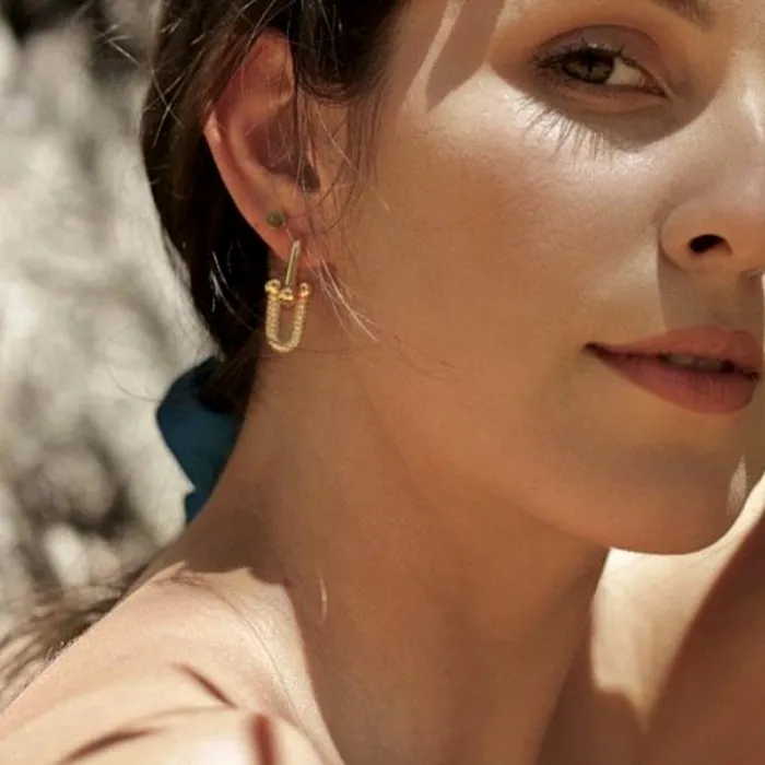 Earrings Camile Stone Isabella Pave U Link Earrings Earrings Camile Stone Isabella Pave U Link Earrings