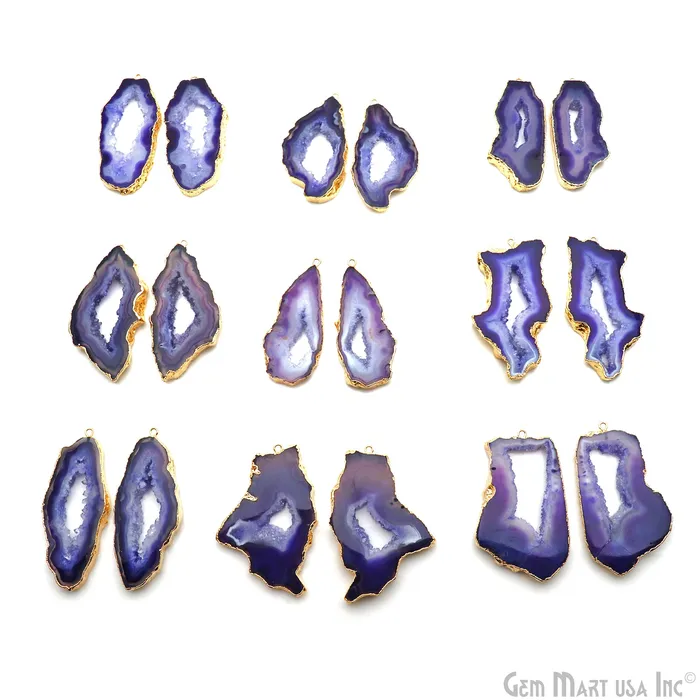 Earrings GemMartUSA Agate Slice 56x25mm Organic Gold Electroplated Gemstone Earring Connector 1 Pair Earrings GemMartUSA Agate Slice 56x25mm Organic Gold Electroplated Gemstone Earring Connector 1 Pair