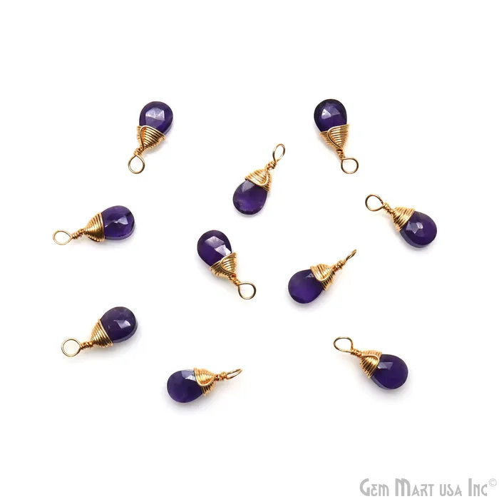 Earrings GemMartUSA Amethyst Pear 6x4mm Gold Plated Wire Wrapped Gemstone Drop Single Bail Connector Earrings GemMartUSA Amethyst Pear 6x4mm Gold Plated Wire Wrapped Gemstone Drop Single Bail Connector
