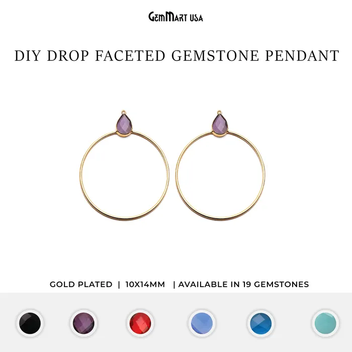 Earrings GemmartUSA Drop Faceted Gemstone 56x45mm Gold Plated Hoop Chandelier Connector 1pair Earrings GemmartUSA Drop Faceted Gemstone 56x45mm Gold Plated Hoop Chandelier Connector 1pair