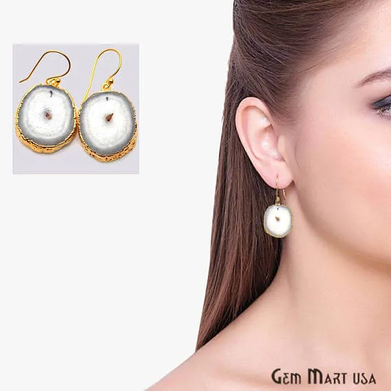 Earrings GemMartUSA White Solar Druzy Organic Shape Gold Electroplated 30x23mm Dangle Hook Earring Earrings GemMartUSA White Solar Druzy Organic Shape Gold Electroplated 30x23mm Dangle Hook Earring